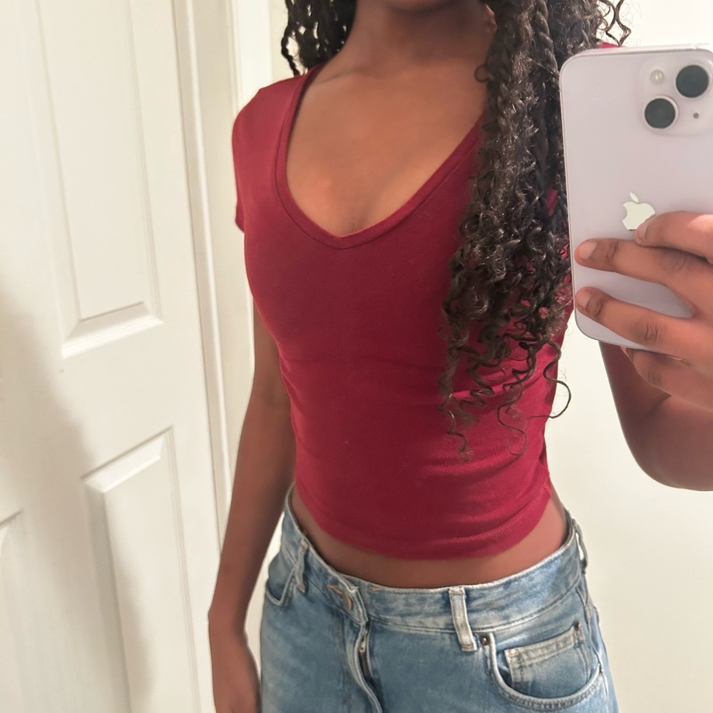 Wild Fable Deep Red V-Neck Crop Top